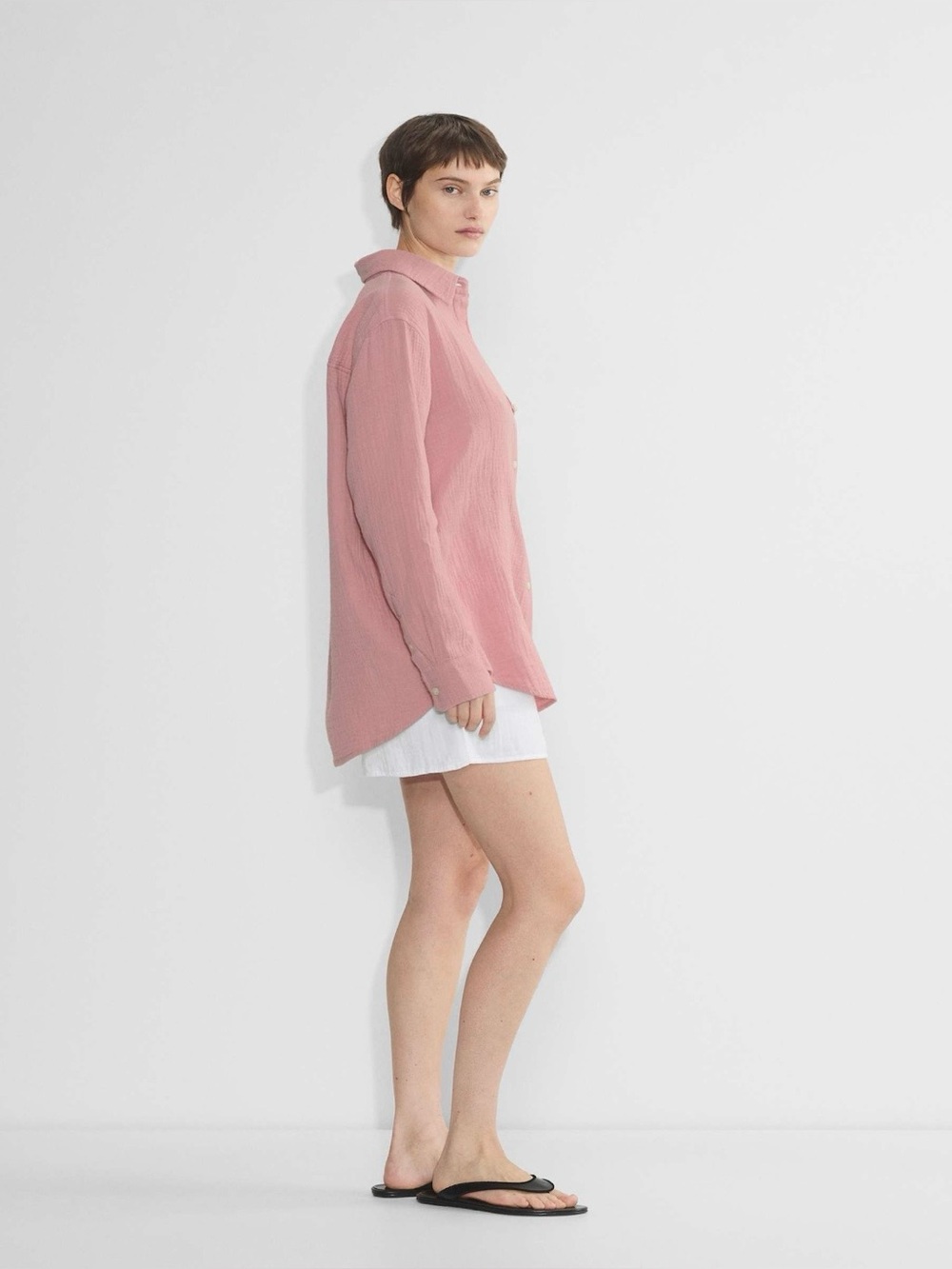 ARITZIA Little Moon AirPlush Cotton Sail Button Down Shirt, Tart Pink, Size Med